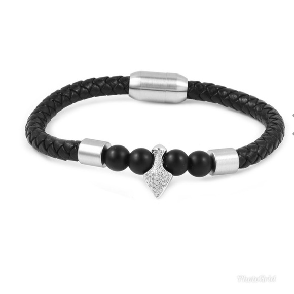 Bk Agate Austrian Crystal, Leather Arrow Bracelet - Picture 4 of 5